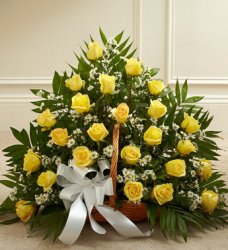Yellow Roses Sympathy Fireside Basket
