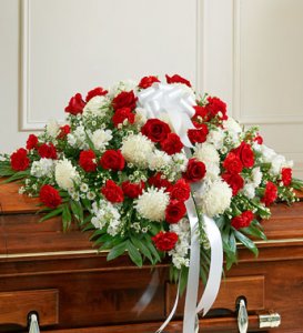 Red and White Sympathy Half Cover Casket Red and White Sympathy Half Cover Casket