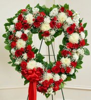 Red and White Sympathy Open Heart Standing Spray Red and White Sympathy Open Heart Standing Spray