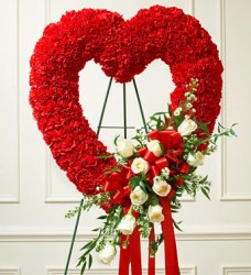 Red Sympathy OPen Heart Standing Spray with White Roses