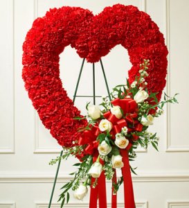 Red Sympathy OPen Heart Standing Spray with White Roses Red Sympathy OPen Heart Standing Spray with White Roses