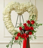 Red and White Sympathy Open Heart Standing Spray Red and White Sympathy Open Heart Standing Spray