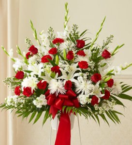 Red and White Sympathy Standing Basket Red and White Sympathy Standing Basket