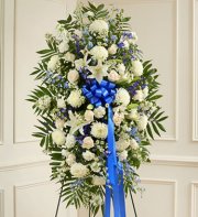 Blue and White Sympathy Standing Spray Blue and White Sympathy Standing Spray