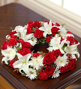 Red and White Cremation Wreath Red and White Cremation Wreath