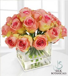 Pink Rose Buds in Square Glass Vase Pink Rose Buds in Square Glass Vase