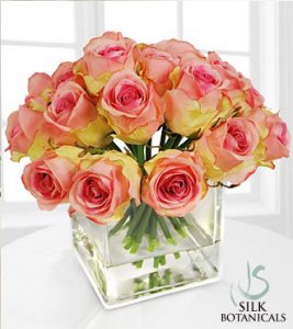 Pink Rose Buds in Square Glass Vase